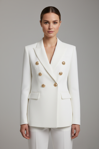 Annika | Damen Eleganter Knöpfen Zweireiher Blazer – Weiß