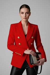 Annika | Damen Eleganter Knöpfen Zweireiher Blazer – Rot