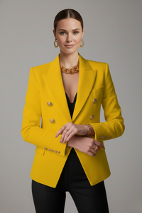 Annika | Damen Eleganter Knöpfen Zweireiher Blazer – Gelb