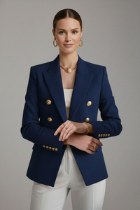 Annika | Damen Eleganter Knöpfen Zweireiher Blazer – Blau