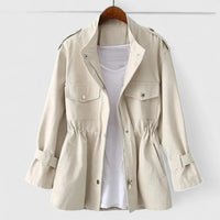 Annika | Damen Eleganter Reißverschluss Mantel – Beige