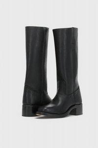 Annika | Damen Kniehohe Blockabsatz Lederstiefel – Schwarz