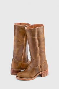 Annika | Damen Kniehohe Blockabsatz Lederstiefel – Hellbraun