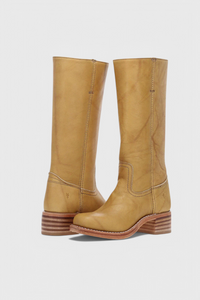 Annika | Damen Kniehohe Blockabsatz Lederstiefel – Gelb