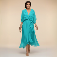 Annika | Damen V-Ausschnitt Wickelkleid Midi – Marine Blau