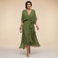 Annika | V-Ausschnitt Wickelkleid Midi – Grün