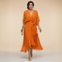 Annika | V-Ausschnitt Wickelkleid Midi – Orange