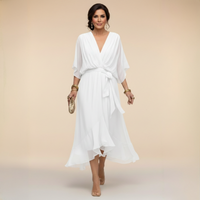 Annika | V-Ausschnitt Wickelkleid Midi – Weiß