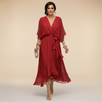 Annika | V-Ausschnitt Wickelkleid Midi – Rot