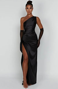 Jaida - Damen Abendkleid mit asymmetrischem Schnitt und Schlitz – Schwarz