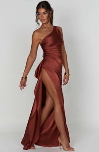 Emilia | Damen Elegantes Ein Schulter Ausschnitt Maxikleid – Rosa