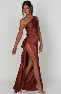 Jaida - Damen Abendkleid mit asymmetrischem Schnitt und Schlitz – Dunkelrosa