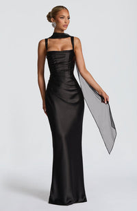 Valentina | Damen Gelber Leichter Stretch Mesh Kleid Schal – Schwarz