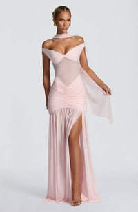 Valentina | Damen Gelber Leichter Stretch Mesh Kleid Schal – Rosa