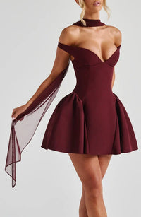 Valentina | Damen Gelber Leichter Stretch Mesh Kleid Schal – Bordeaux