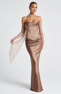 Valentina | Damen Gelber Leichter Stretch Mesh Kleid Schal – Champagner