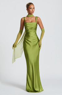 Valentina | Damen Gelber Leichter Stretch Mesh Kleid Schal – Grün