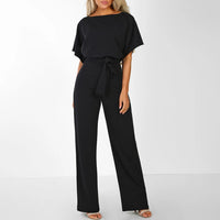 Quirina | Damen Wide Leg Jumpsuit Gürtel Kurzarm – Overall Weites Bein 2026 – Schwarz