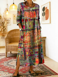 Maelle - Bedrucktes, locker geschnittenes Midikleid – Orange