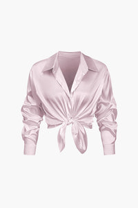 Damen Geknöpft Lang Bluse – Rosa