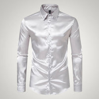 Tobias | Herren Festliches Satin Gerades Hemd – Beige