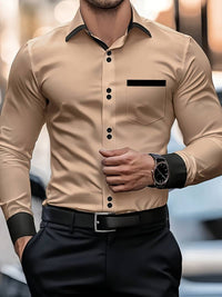 Shoval - Elegantes Langarm Hemd Mit Knopfleiste – Aprikose