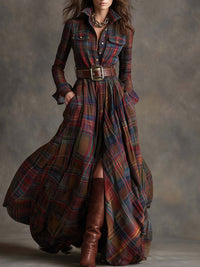 Unity | Kariertes Langarm-Maxikleid – Rot