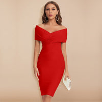 Mila Sommerliches Kleid | Bandage-Schulterfreies V-Ausschnitt Damenkleid – Rot