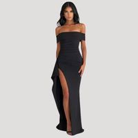 Benedikta | Damen Off Shoulder Elegantes Maxikleid – Schwarz