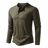 Benjamin | Herren Langarm Henley Oberteil – Olivgrün