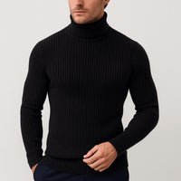 Bernd | Herren Gerippter Taillierter Rollkragenpullover – Schwarz