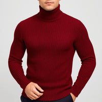 Bernd | Herren Gerippter Taillierter Rollkragenpullover – Bordeaux