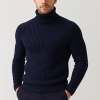 Bernd | Herren Gerippter Taillierter Rollkragenpullover – Marine