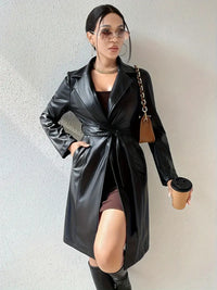 Elliven | Urban Luxe Solid Revers Jacke Longline vorne offen lässig – Schwarz