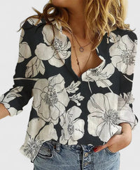 Elisa | Damen Bluse V-Ausschnitt Knopf Casual Feminin Leicht Sommer – Schwarz 2