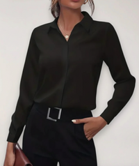 Marie | Damen Elegante Langarm Bluse – Schwarz