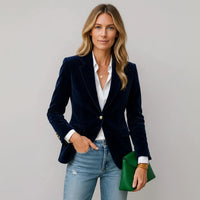 Bettina | Damen Taillierter Samtblazer Ein-Knopf – Samtblazer Tailliert Elegant 2026 – Marine