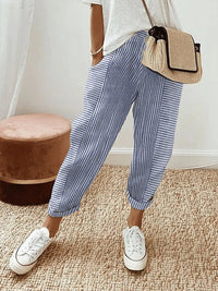 FENNA - BAUMWOLLHOSE MIT STREIFEN – Blau