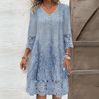 Paula | Damen Boho Langarm Midikleid – Hellblau