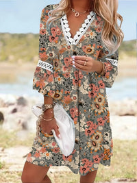 Cassandra | Luftige Blüten Sommerkleid – Grau geblümt