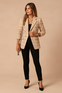 Brigitte | Damen Karierte Taillierte Blazer – Khaki