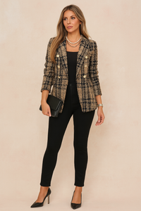 Brigitte | Damen Karierte Taillierte Blazer – Braun