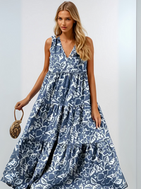 Buntes geblümtes Kleid für Damen | Maxi – Blau