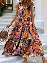 Buntes geblümtes Kleid für Damen | Maxi – Dunkelrosa