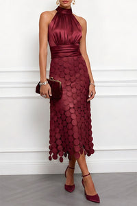 Céline | Halterneck Midi Kleid – Weinrot