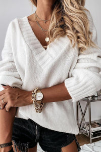 Laseida | Beiger V-Ausschnitt Pullover – Weiß