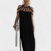 Brinaya – Maxikleid aus Leinenmischung mit geflochtenem Dekolleté – Schwarz