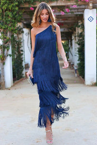 Reina - Elegantes Schulterfreies Kleid – Blau