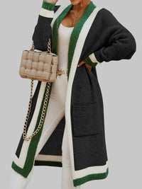 Leymira | Langer Cardigan mit Offener Vorderseite - Farbkontrast-Design – Schwarz