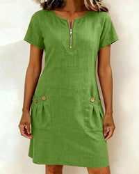 Hanna | Leinenmix-Sommerkleid – Grasgrün